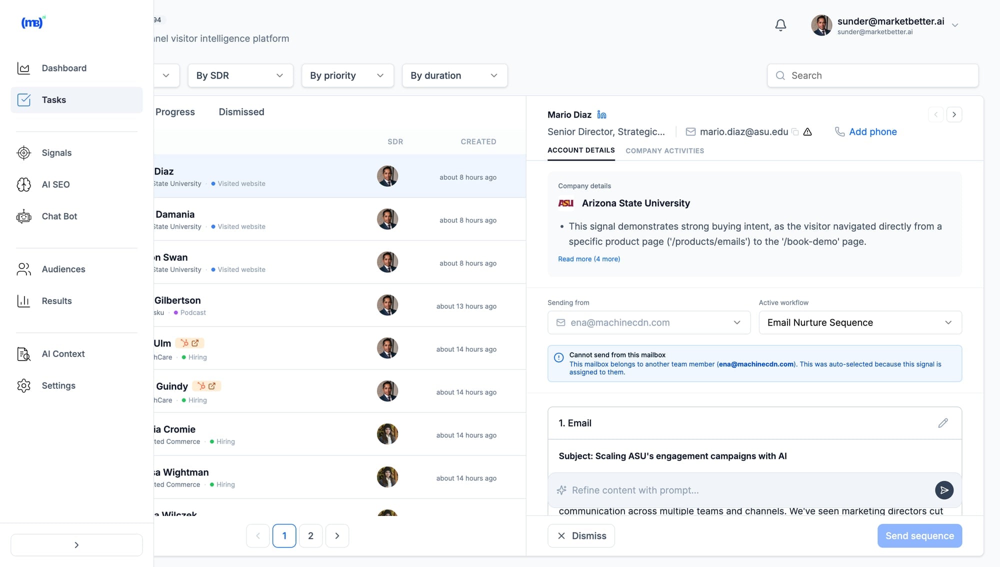 AI-personalized email sequence interface
